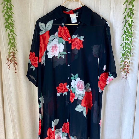 Gottex Other - Gottex Black Sheer Floral Roses Swim Cover up
